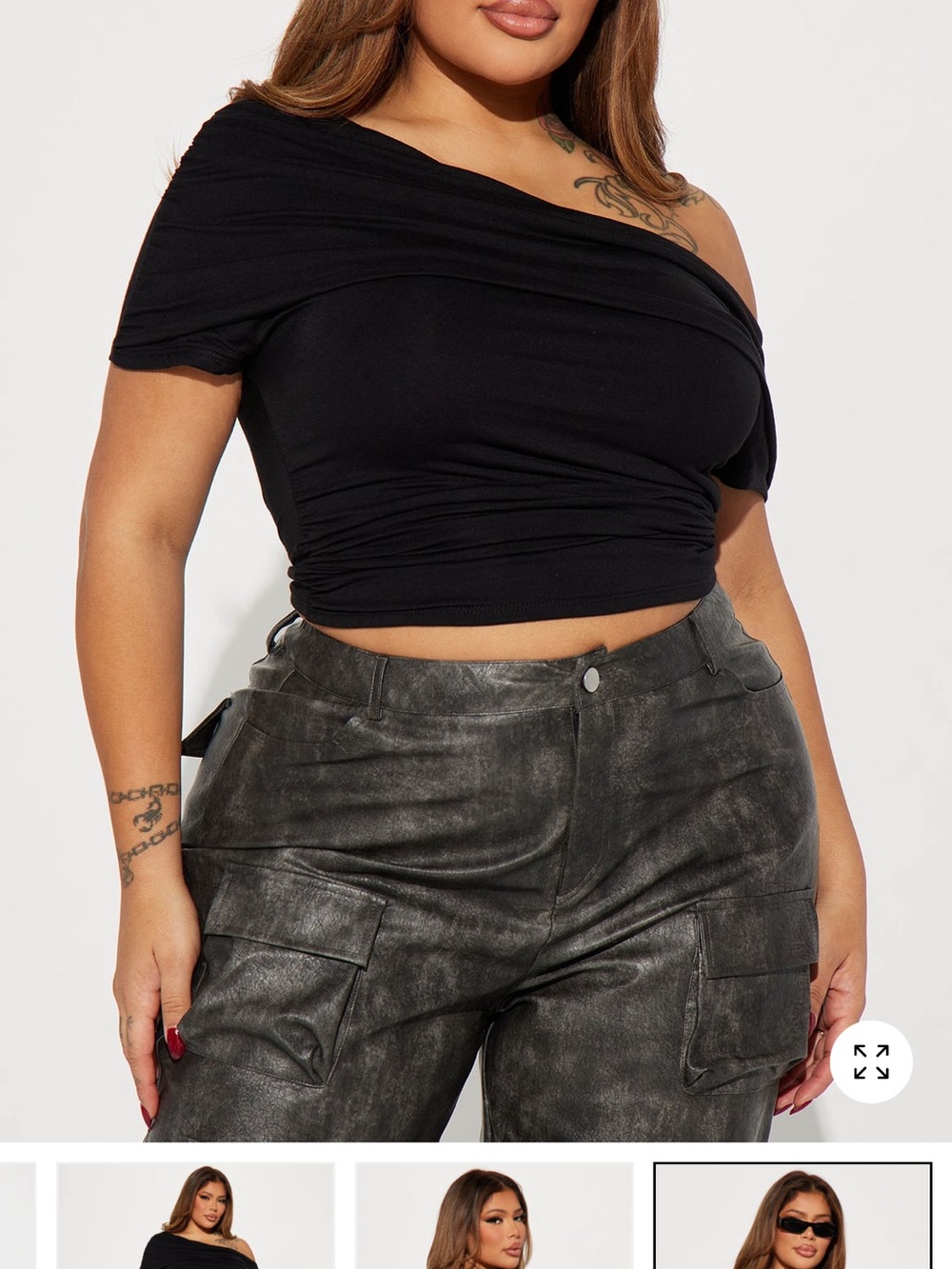 Fashion Nova Black One-Shoulder Ruched Crop Top